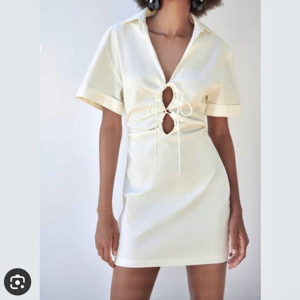 Zara Ivory Lace-Up Mini Dress